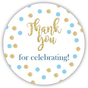 KORTTITALO Thank You for Celebrating Label Stickers, 50 Gold Glitter Stickers, Baby Shower Party Favors, Decorations, 2 Inch Round