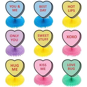 9 Pieces Valentine's Day Honeycomb Centerpieces 3D Valentine Heart Shaped Honeycomb Table Decorations Valentine Party Supplies for Valentine's Day Party Decoration