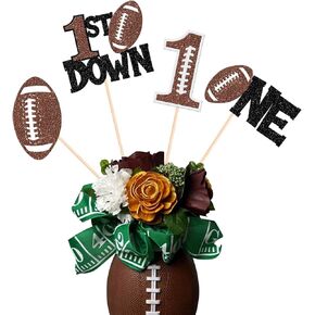 12 Pack American Football First Birthday Party Decorations, Football Rugby 1st Birthday Centerpiece Sticks, Rugby One Table Toppers for Football Touch Down Baby Shower Birthday Party Decorations