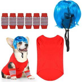 8 PCS Dog Outfits Red Soft Breathable Thirts و Pet Leg Warmers Red and Blue Stripes ، Cog Blue Puppy Short Medium Medium for Cosplay Party (Xlarge)