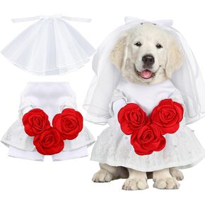 Dog Wedding Outfit Dog Bride Costume Set Dog Wedding Dress with Veil Puppy Bride Skirt with Flowers Pet Wedding Suit for Small Medium Large Dogs Wedding Party Supplies