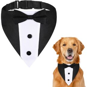 Dog Tuxedo, Dog Suit Adjustable Dog Tux Formal Dog Wedding Outfit Tuxedo for Dogs Black Bow Tie Dog Collar Formal Dog Costumes for Small Medium Large Dog Pet (L(Neck14-24))