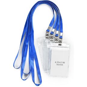50 Pack Clear Plastic Vertical Name Tag Badge Holder and 50 Pack Black Lanyard Waterproof Name Tag Holder with Lanyard for Adults Kids Office School