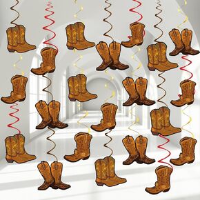 60 PCS West Cowboy Themed Party Hanging Swirls Wild Western Party Hanging Decorations Western Cowboy Boot Party Hanging Swirls for Cowboy Baby Shower Birthday Party Ceiling Decorations Supplies