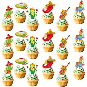 48pcs مكسيكي مهرجان كب كيك لوازم عيد ميلاد الحزب كب كيك أعلى القبعات الوهمية للأطفال حفل عيد ميلاد الطفل لوازم الديكور عيد ميلاد الطفل (مكسيكانا فييستا)