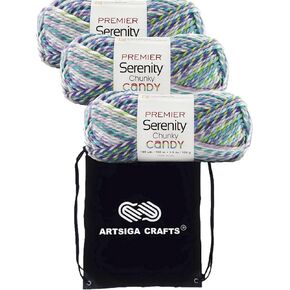 Premier Yarns Serenity Chunky Candy Confetti 2092-05 (3-Skeins - Same Dye Lot) Chunky Bulky #5 Acrylic Yarn for Crocheting and Knitting with Project Bag
