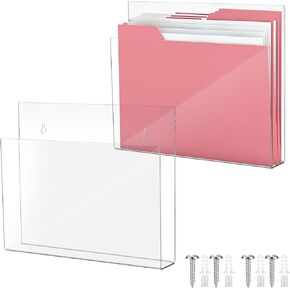 2 Pcs 12 Inch Clear Wall File Holder Acrylic Tablet or Patient Chart Holder with Open Sides Medical Files Hanging Organizer for Wall Anchor Hardwar