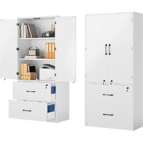 خزائن ملفات الخشب Yitahome ، خزائن أدوات المرآب الشاقة مع الأبواب والأرفف القابلة للتعديل ، خزائن رفع التخزين الكبيرة للمكتب المنزلي ، غرفة المعيشة ، المخزن ، الصالة الرياضية ، الطابق السفلي ، المستودع ، الأبيض in Kuwait