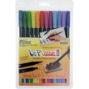 Uchida 1122-12E Le Plume II Double-Ended Markers with Brush and Fine Tips, Bright, Set of 12