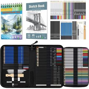 KOMLISATS 35 Pieces Pro Drawing Kit Sketching Pencils Set,Charcoal Pencils, Sketch Pencils, Charcoal Stick,Sharpener,Eraser.Art Supplies for Artists Beginner Adults Teens