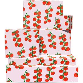 CENTRAL 23 Tomato Wrapping Paper - 6 Sheets Of Birthday Gift Wrap With Tags - Red Tomatoes Pattern - Girls Wrapping Paper - Comes With Stickers - Recyclable