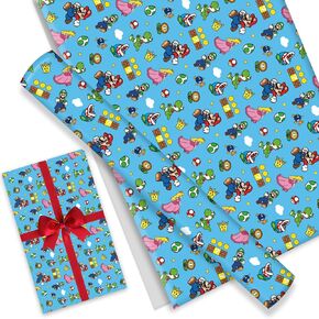 Fuyhiuous 4Pack Mari-o Gift Wrapping Paper 20" x 30" Kraft Paper Wrapping Paper Sheets Pack for Kids Birthday, Party Storage Festive Decoratio (Maio)