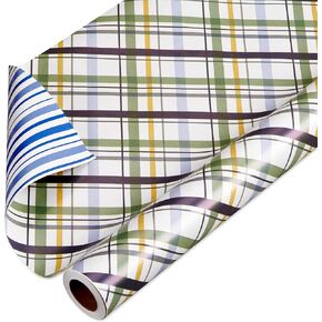 American Greetings 175 sq. ft. Reversible Wrapping Paper for Birthdays, Baby Showers, Anniversaries and All Occasions, Blue Plaid (1 Roll, 30 in x 70 ft.)