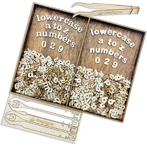 740 Pieces Half Inch Mini Blank Wood Lowercase Letters Unfinished Wooden Numbers with Stained Tray for Scrapbooking DIY Project