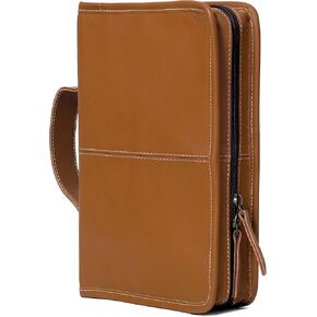 VC Genuine Buffalo Leather Bible Case Bible Book Planner Cover with Handle and Back Pocket Gift for Men & Women (Light Brown)