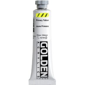 Heavy Body Acrylics by GOLDEN, Primary Yellow, 2 fl. oz. Tube, Professional Acrylic Paint, Semi-Transparent