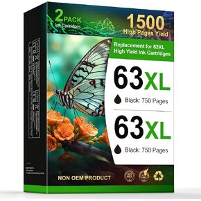Toner Kingdom 63XL Ink Cartridge for hp Ink 63 XL Combo Pack High Yield Printer Ink Works with Printers OfficeJet 3830 4630 4650 4655 5252 5255 5258 Envy 4520 4512 DeskJet 1112 2130(2 Black)
