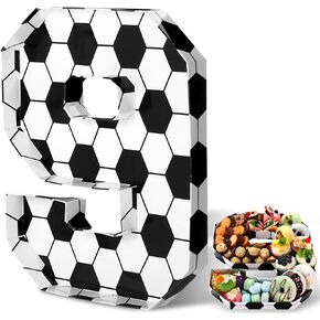 Mifoci 13.7" Soccer Party Cardboard Number for Charcuterie Fillable Paper Mache Sports Number Box Fruit Snack Candy Cupcake Trays for Soccer Birthday Festival Decorative Gift Box (soccer, 6 or 9)