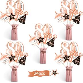Boao Rose Gold Birthday Party Decoration Set Golden Birthday Party Centerpiece Sticks Glitter Table Toppers for Women Party Decorations Supplies, 24 Pieces(80 Years)