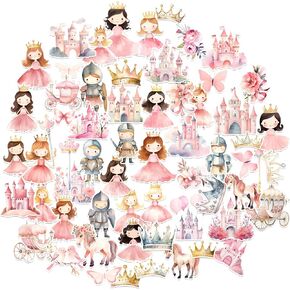 Pink Princess Soldier Castle Sticker Pack for Girls Teens Water Bottles Journal Crafts Decorations