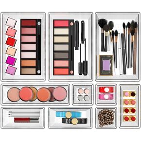YAN & HIN Set of 72 Stackable Non-Slip Acrylic Organizers - Modern Minimalist Clear Drawer Organizer for Makeup, Kitchen, Desk & Office