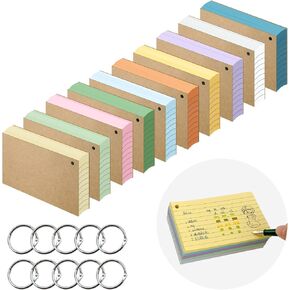 Huakaile 1000 Pieces Colored Index Cards, 3" x 5" Ruled Flash Cards with Ring, Double-Sided Lined Note Cards for School Study College to Do List Office (10 Colors)