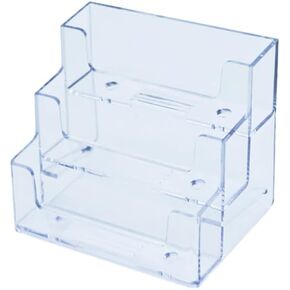 Clear Plastic Business Card Holder 3 Tiers Business Card Display Stand Desktop Name Card Organizer Transparent Business Card Case for Countertop