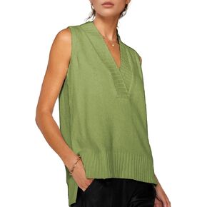 Daacee Women’s Sweater Vest Tops Loose Fit V Neck Knit Vest Trendy Ribbed Sleeveless Tank Tops