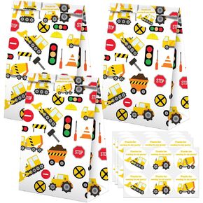 Construction Party Favors Candy Bags with Stickers - Construction Goodie Gift Treat Bags - Construction Themed Birthday Party Supplies