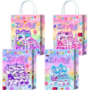 16 Pieces Watercolor Roller Skates Goodie Bags for Roller Skating Birthday Party Supplies,Rollerskate Gift Snacks Treat Candy Party Favors Bags for Kids Adults Let's Roller Theme Party Decorations