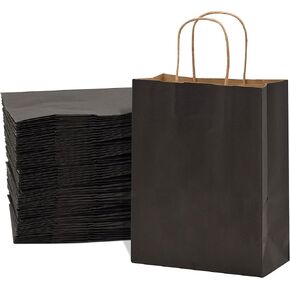 Prime Line Packaging Black Gift Bags with Handles, Mini Shopping Tote for Small Business, Boutiques, Retail, Goodie, Wrapping, Bulk, 6x3x9 100 Pack