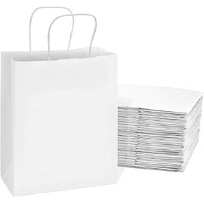 Prime Line Packaging Mini White Gift Bags with Twisted Handles, Small Business Shopping Tote, Boutique, Merchandise, Party Favor, Bulk, 6x3x9 200 Pack