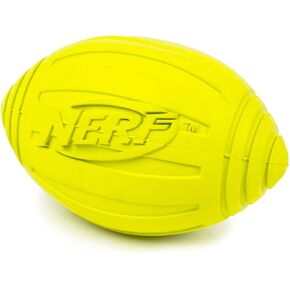 Nerf Dog Ridged Football Dog Toy with Interactive Squeaker, Lightweight, Durable and Water Resistant, 7 Inch Diameter for Medium/Large Breeds, Single Unit, Green