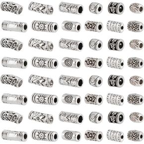 PH PandaHall 120Pcs Tibetan Silver Beads, 12 Style Large Hole Spacer Beads, Alloy Charms Assorted Column for Jewelry Making Crafts DIY