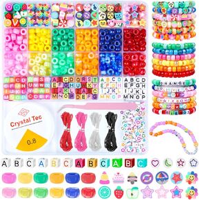 TLAOKLIU Pony Beads Bracelet Kit, Friendship Bracelet Making Kit Kandi Bead Bracelet Includes Alphabet Beads Polymer Clay Beads Flat Round Beads Rainbow Plastic Beads DIY Crafts Jewelry Making