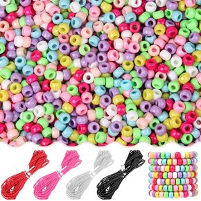 1200pcs Glow in The Dark Pony Beads UV Beads Hair Beads for Braiding Kandi Friendship Bracelet Beads DIY Craft Supplies Plastic Beads and Decorations with Four Colors Elastic Cord