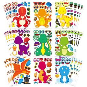 36 Pieces Make-a-face Stickers Pack, Mixed & Matched with 9 Designed Dinosaurs(4 of Each) Stickers, Make Your Own Stickers Dinos for Kids Teen Party Decoration, Reward, Decor, Gift Idea