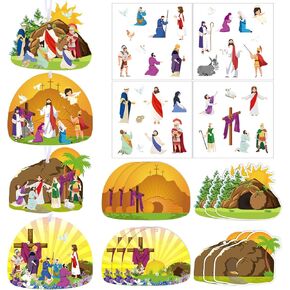 Censen 24 Pcs Make an Easter He Lives Sticker Scenes Easter Resurrection Stickers for Kids DIY Religious Craft for Easter Classroom Party Game Bible Games Religious Education Activity