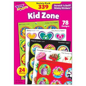 Kid Zone Stinky Stickers Variety Pack by TREND Enterprises, Inc.; 339 ct.; 78 Designs, 8 scents