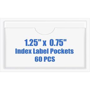 Origin-Joy 60 PCS Self Adhesive Index Card Pockets with Top Open, Clear Plastic Label Holder for Cards of Note, Library and Business, Adhesive Label Pockets & Card Holder (2 x 1.75 inch)