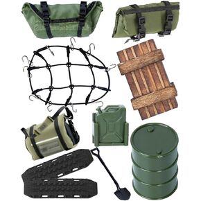 Crawler Car Decoration Mini Luggage Net/Simulation Decorative Package,Luggage,Sleeping Bag,Wood Box,Shovel,Fuel Tanks,Recovery Board for 1/18 TRX4M 1/24 Axial SCX24,Red