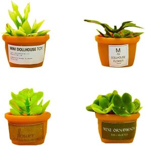 Dollhouse Decoration Plant Pots Miniature Green Potted Miniature Bonsai Model Dollhouse Accessories Decor,1 12 Scale Doll House Miniature Plant Model (4 Different Green Plant)