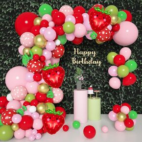 Amandir 162Pcs Strawberry Birthday Party Decorations Strawberry Balloons Garland Arch Kit Berry First Birthday Party Supplies for Baby Shower Girls Summer Fruit Party Decor