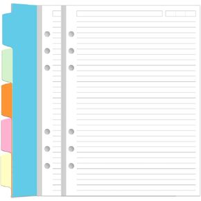 (2-Pack) A6 Lined Paper Refills for Filofax Personal Binder Planner - 160 Sheets/320 Pages Paper with 5 Colorful Binder Dividers, 3.75" x 6.75"