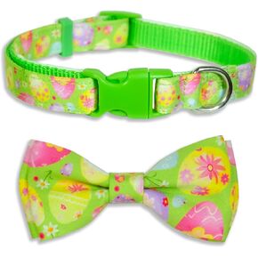 Pohshido Easter Day Dog Collar with Bow Tie, Holiday Spring Easter Candy Eggs Collar for Small Medium Large Dogs