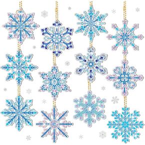 12 Pieces Winter Snowflake Diamond Painting Keychain 5D DIY Diamond Painting Kit Christmas Hanging Diamond Art Kits Christmas Snowflake Ornaments for Kids Christmas Crafts Family Decor