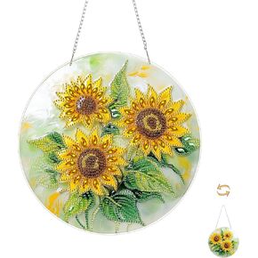 eiflow DIY Hanging Diamond Art Kit Sunflower ، Acrylic Diamonds Painting Board Kit ، 5D GEM Art Ornament Kit للبالغين ، جانبًا مزدوجًا (9.4 × 9.4 بوصة)