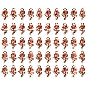 Shapenty Mini Metal Beads Rose Flower Charms Bulk for DIY Craft Keychain Necklace Pendants Bracelets Earrings Jewelry Making Findings Birthday Christmas Valentine's Gift, Rose, 50PCS (Rose Gold)