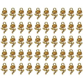 Shapenty Mini Metal Beads Rose Flower Charms Bulk for DIY Craft Keychain Necklace Pendants Bracelets Earrings Jewelry Making Findings Birthday Christmas Valentine's Gift, Rose, 50PCS (Rose Gold) in Kuwait