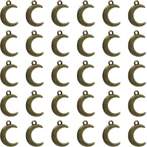 Moon Charms Small Metal Vintage Pendant Charm Bead for Bracelet Earring Necklace Keychain Jewelry Making Cards Tags Crafting Decoration Supplies, 30PCS